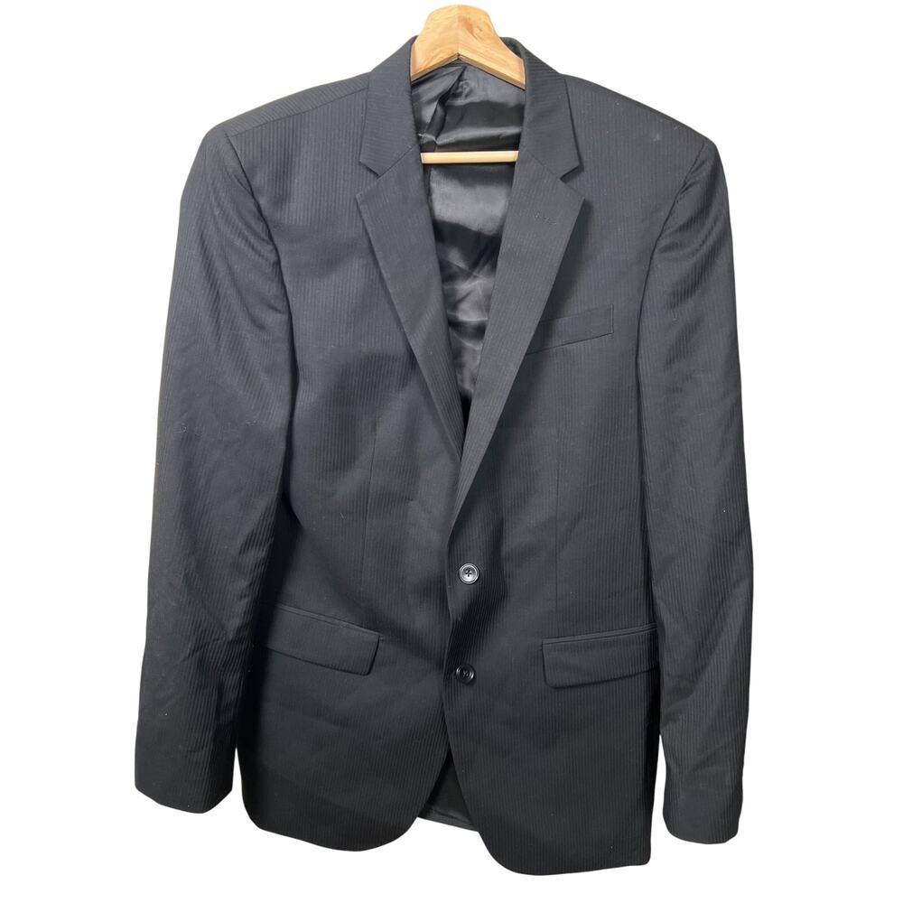 Kenneth Cole NY 40L W34 100% Wool Black Blazer Coat